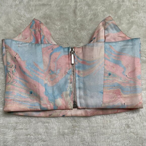 Zimmermann Women's Pastel Marble Pink Blue Zip Up 100% Silk Corset Size 1 / 6 US - Picture 2 of 8